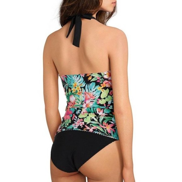 Tommy Bahama Fleur De Flora Reversible Tankini Swim Top in Black - Picture 3 of 8